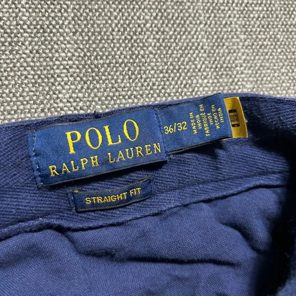 Polo Ralph Lauren Pants Mens 36x32 Navy Blue Linen Cotton Straight Fit Chinos